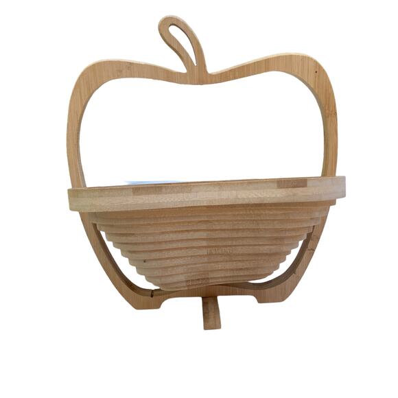 OH! NUTS Collapsible Hanging Bowl on Stand Trivet Apple Nut Fall Decor Wood - Picture 7 of 11